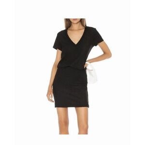 JAMES PERSE Black V-Neck Blouson Cotton Lycra Spandex Bodycon Dress Size S /2